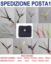 MECCANISMO OROLOGIO MURO MOVIMENTO CONTINUO SILENZIOSO NO TICTAC+3 LANCETTE+PILA