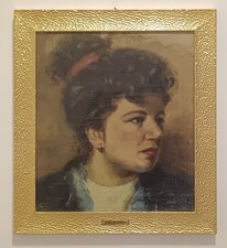 Lina Corvino ( Scuola napoletana XX Secolo) volto di donna, dipinto olio su tela