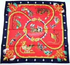 Sciarpa HERMES Carre 90 Grelots Plumes 100% seta rossa x multicolore donna