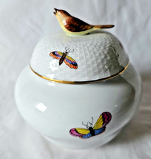 SPLENDIDO BARATTOLO CON COPERCHIO MODELLO UCCELLINO HEREND ROTHSCHILD, CON AFFASCINANTE BIRD FINULE