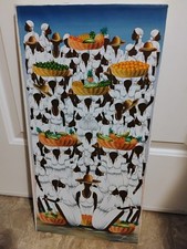 Quadro acrilico di donne africane di un mercato che trasportano cesti di frutta