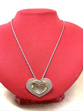 COLLANA CON PENDENTE A CUORE DOPPIO E CATENA TORCHON IN ARGENTO , ANNI 70