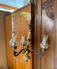 Lampadario antico anni 50, vintage in ottone e vetro, design elegante