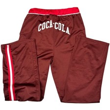 Pantaloni da pista Coca-Cola marrone rosso S/M retrò logo righe joggers sportivi