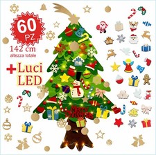 Albero Natale Feltro 142 Cm + 60 Pezzi staccabili e 50 luci LED, Montessori