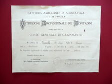 Diploma Cattedra Ambulante di Agricoltura Modena Camposanto 1930-31 Firme