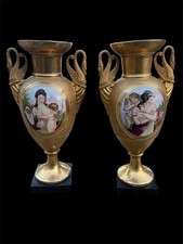Coppia di Vasi In Porcellana Parigi Doppia Doratura