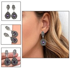 Orecchini unisex da donna in argento etnico con pietre preziose al quarzo...