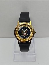 Image Watches Presidential Seal pelle quarzo tono oro 34mm batteria nuova USA