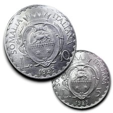 Somalia Italiana stupenda coppia 10 5 lire 1925 QFDC/FDC perizia Raponi