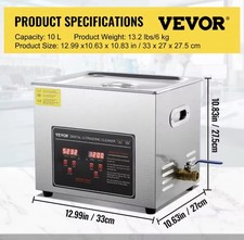VEVOR Pulitore ad Ultrasuoni 10L con Timer Riscaldante Cestello Pulitrice ??