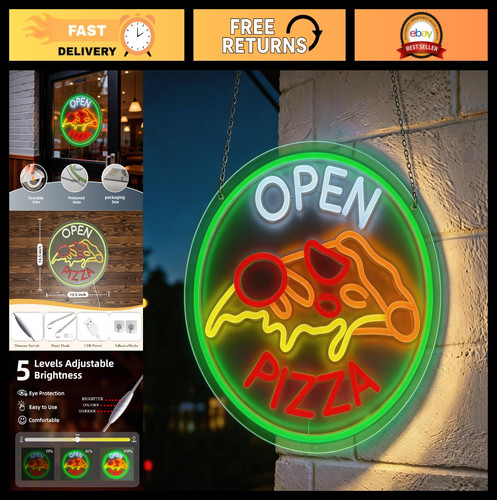 Insegna neon aperta pizza - insegna,