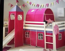 Letto  Soppalco In Legn Con Scivolo , Scaletta, Tenda Ad Arco  Campanile Tendine