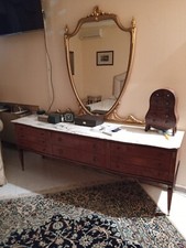 comò antico in palissandro stile chippendale con specchiera e piano in marmo 