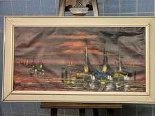 ,Navi,, bellissimo grande olio su tela con firma 