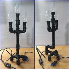 Lampada Da Tavolo candelabro tubi zincati verniciati neri vintage 