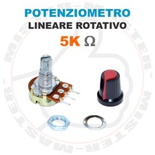POTENZIOMETRO 5K Ohm LINEARE ROTATIVO MONOGIRO ASSE 15mm CON MANOPOLA