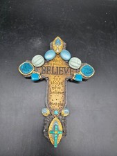 Croce religiosa in rovere, gioielli riutilizzati, fatti a mano, 8 x 5 in decorazione da parete