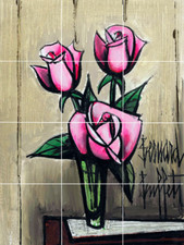 bernard buffet rose fiori rosa piastrelle ceramica backsplash murale