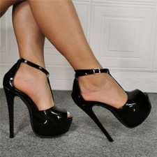 Sandali donna stiletto tacco super alto plateau pelle cinturino a T scarpe punta aperta