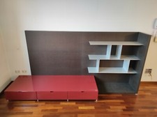 Mobile tv moderno in legno impiallacciato e laccato con ripiani in alluminio