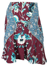 ROBERTO CAVALLI Gonna blu e marrone tessuto floreale orlo scanalato 46