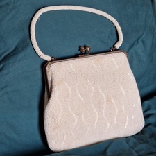 Borsetta Clutch Vintage con perline color avorio chiaro