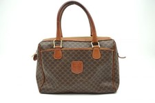 CELINE Vintage Mini Boston Borsa Macadam Marrone PVC Pelle Trionfo Logo Borsa