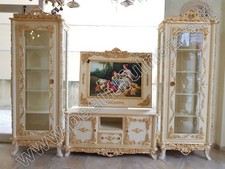 2 VETRINE 1 ANTA + MOBILE PORTA TV IN LEGNO PANNA E FOGLIA ORO CON CRISTALLI