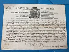 MANOSCRITTO DECRETO EPISCOPALE VESCOVO LUIGI REGGIANINI 1843 CON AUTOGRAFI.