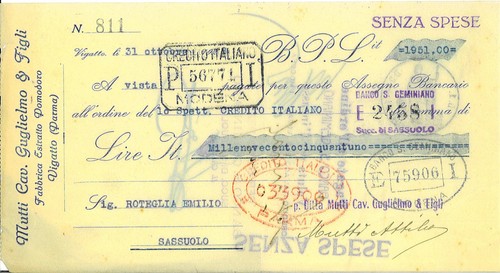 Assegno bancario int mutti - bancario, int.