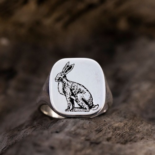 Rabbit bunny signet ring - rabbit, 925