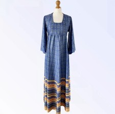 Maxi abito vintage anni 70 Dumarsel fit 10 lungo blu arancione floreale righe boho