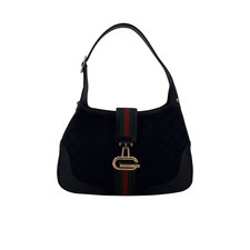 Autentica borsa a tracolla Gucci nera monogramma tela pelle web hobo