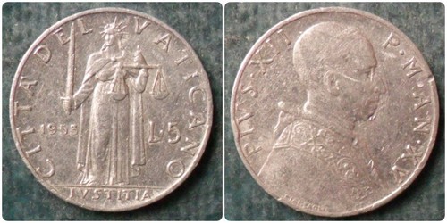 Vaticano lire 1953 - 5,