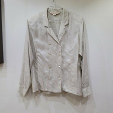 TG 17 Marina Rinaldi By Max Mara camicia doppiopetto seta floreale righe beige 