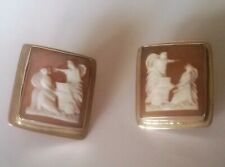 VINTAGE PAIO ORECCHINI CAMMEO SCENA IN ARGENTO 800 CON VITE A PRESSIONE