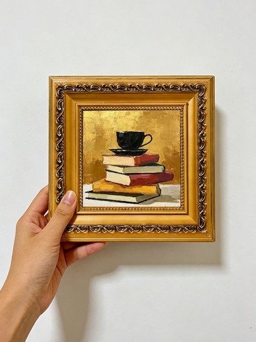 Tazza caffè pila libro legno