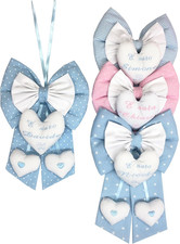 Fiocco Nascita Azzurro Con Nome Personalizzato Ricamato Made in Italy