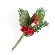 Imballo 6pz - Rametto pino 12 cm c/2 roselline rosse