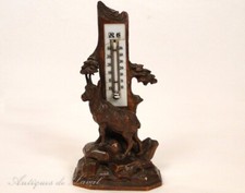 Termometro In Legno Intagliato Foresta Nera Camoscio Montagna XIX Secolo