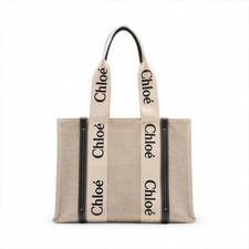 Borsa Chloe woody media tela x pelle tote bag beige x nero