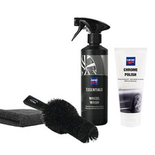 CARTEC Kit Ripristino Cerchi Diamantati WHEEL WASH + CHROME POLISH + Spazzola