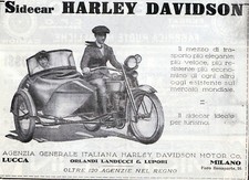 PUBBLICITA' 1924 MOTO SIDECAR HARLEY DAVIDSON TIPO GRAN LUSSO ELEGANZA  LUCCA.