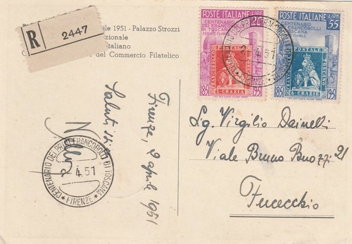 1951 cartolina viagg raccom - cartolina,