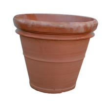 Vaso fioriera rotonda in terracotta doppio bordo liscio da esterno per giardino