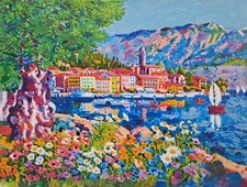 Quadro olio su tela dipinto Malcesine Lago di Garda Como Maggiore no faccincani