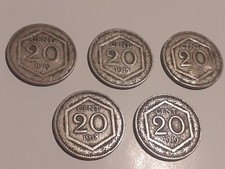 Lotto n. 5 Monete da 20 centesimi  1919 esagono e scudo sabaudo nel retro - rare