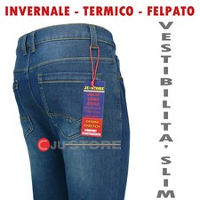 Jeans uomo SLIM fit denim stretch FELPATO invernale cn gamba stretta vita bassa 