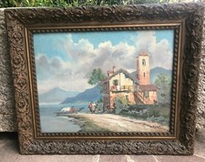 Antico quadro con cornice dorata liberty -Olio su tela - Lago di Como